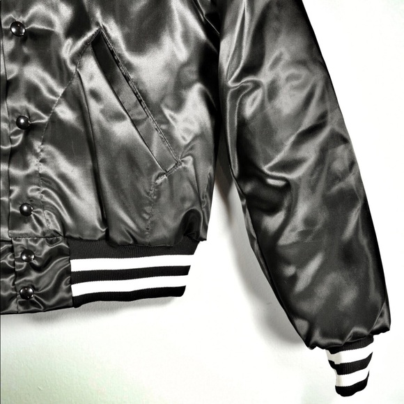 Vintage 90s Black Bomber Jacket Button up - Picture 3 of 4